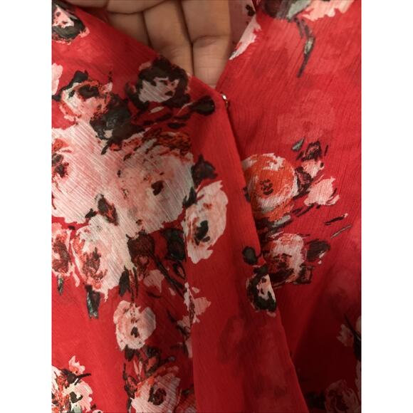Kut From The Kloth Red Floral Semi Sheer Blouse Size L Lagenlook Boho Dressy - Picture 2 of 15
